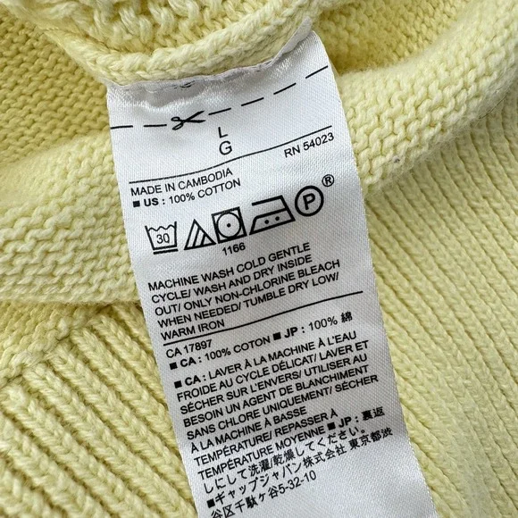 Chunky Knit Butter Yellow Sweater Womans L Minimalist Fisherman Coastal Luxury - Picture 7 of 7